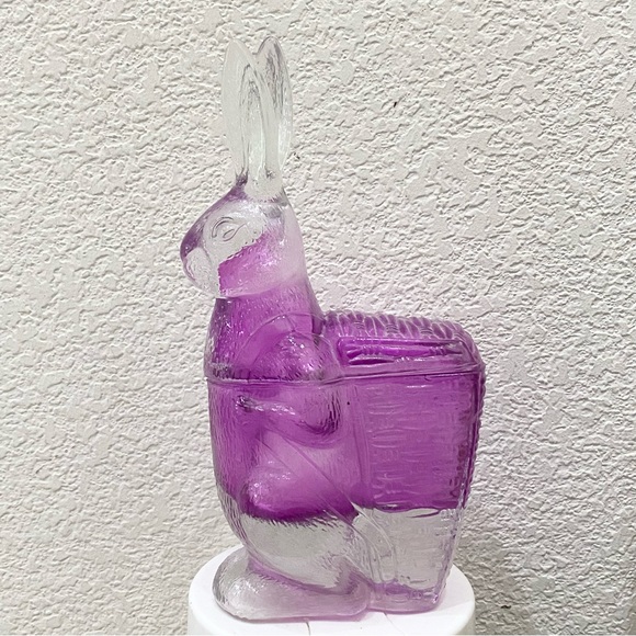 Vintage Zabkowice Glass Magenta Pink Bunny Rabbit Candy Dish - Picture 2 of 16